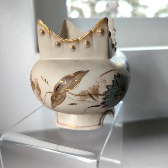 Royal Porcelain‎ Vase Ceramic Antique Hand Painted Floral Bird Gold Gilding Oval